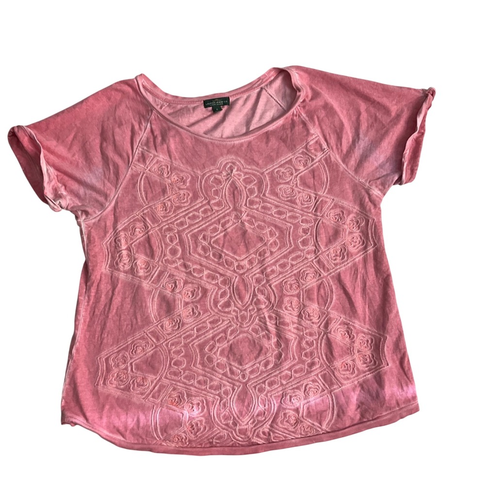 Lauren Ralph Lauren Top Womens XL Pink Embroidered Cotton Short Sleeve Boho